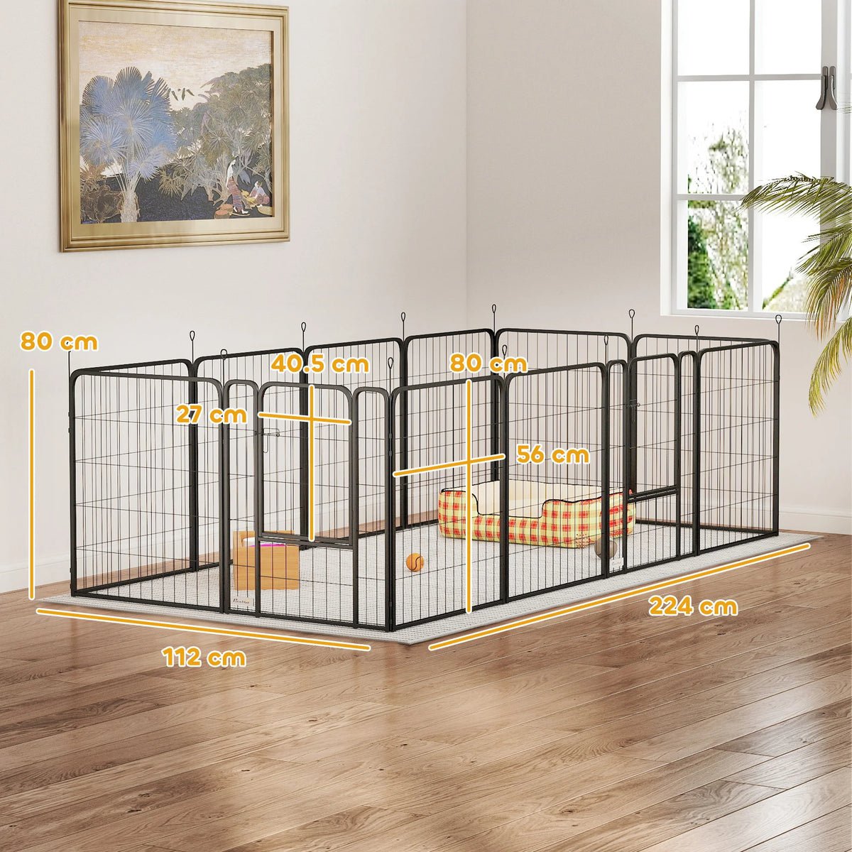Dog Pen, 12 Panels Puppy Pen for Medium Dogs, 80cm High, Black