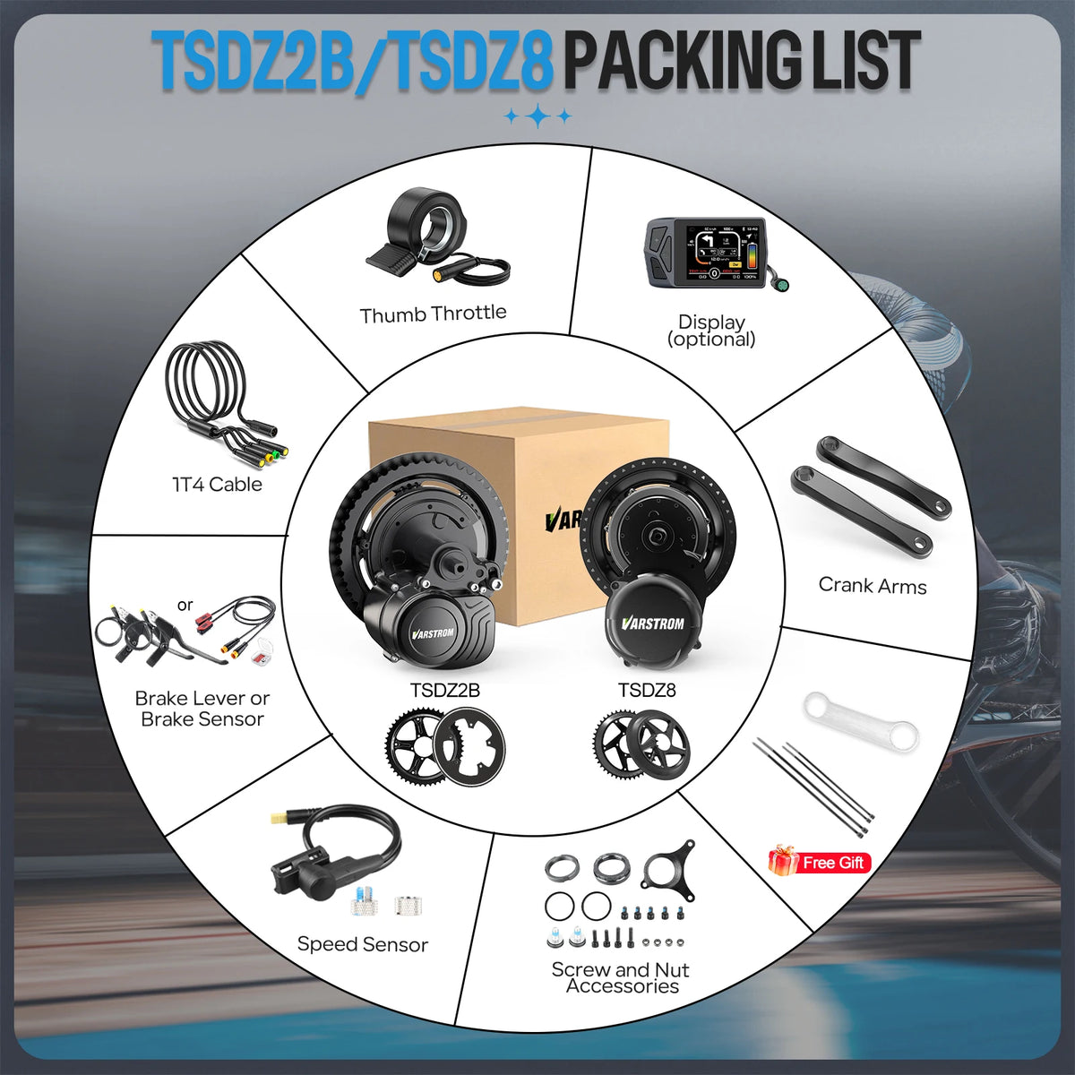 TSDZ2B, TSDZ8 and TSDZ16 Mid-Drive E-Bike Conversion Kit with Torque Sensor, 250W to 1000W, for 68–73mm BB
