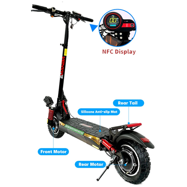 X4 Foldable Dual Motor Electric Scooter 2 x 800W with 18Ah Battery and 10 Inch Off-Road Tyres, Black