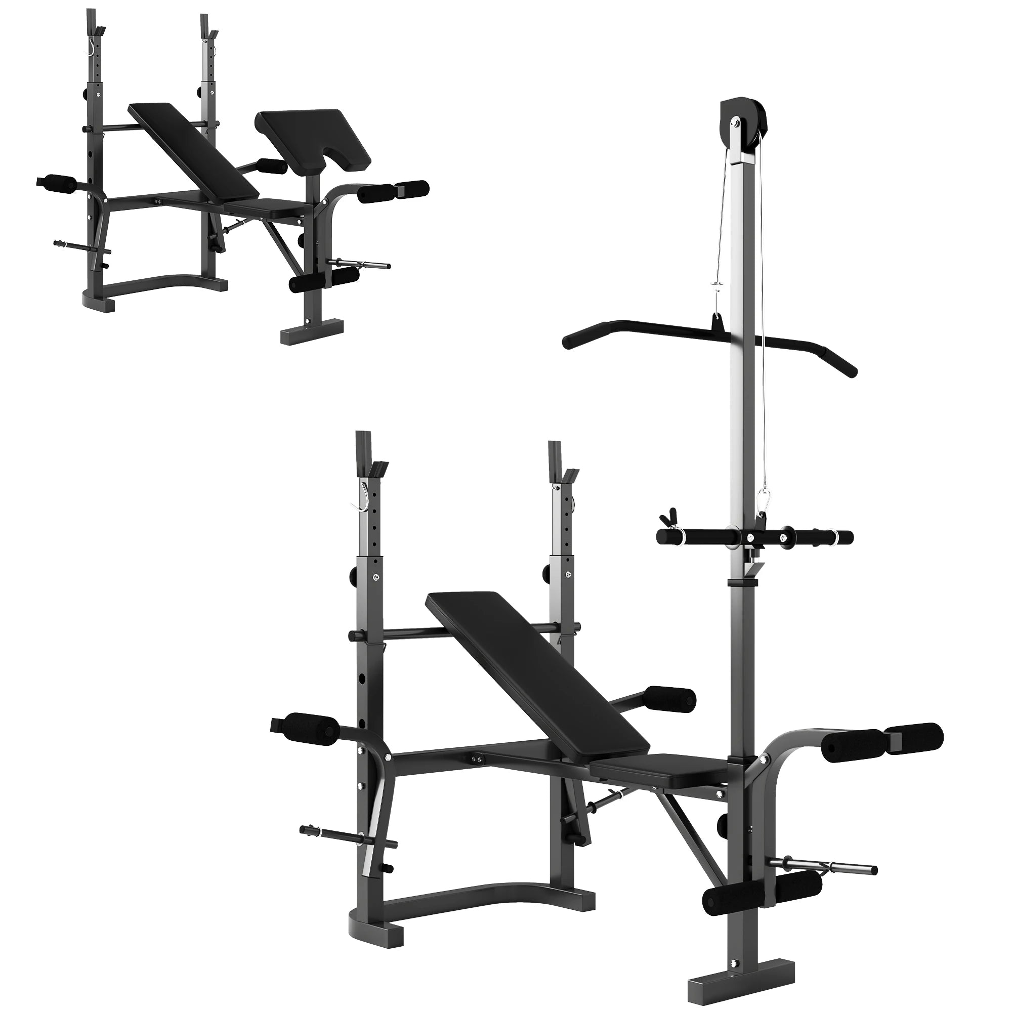 Adjustable Weight Bench with Barbell Rack Preacher Curl Leg Extension Lat Pulldown Home Gym Multi Station