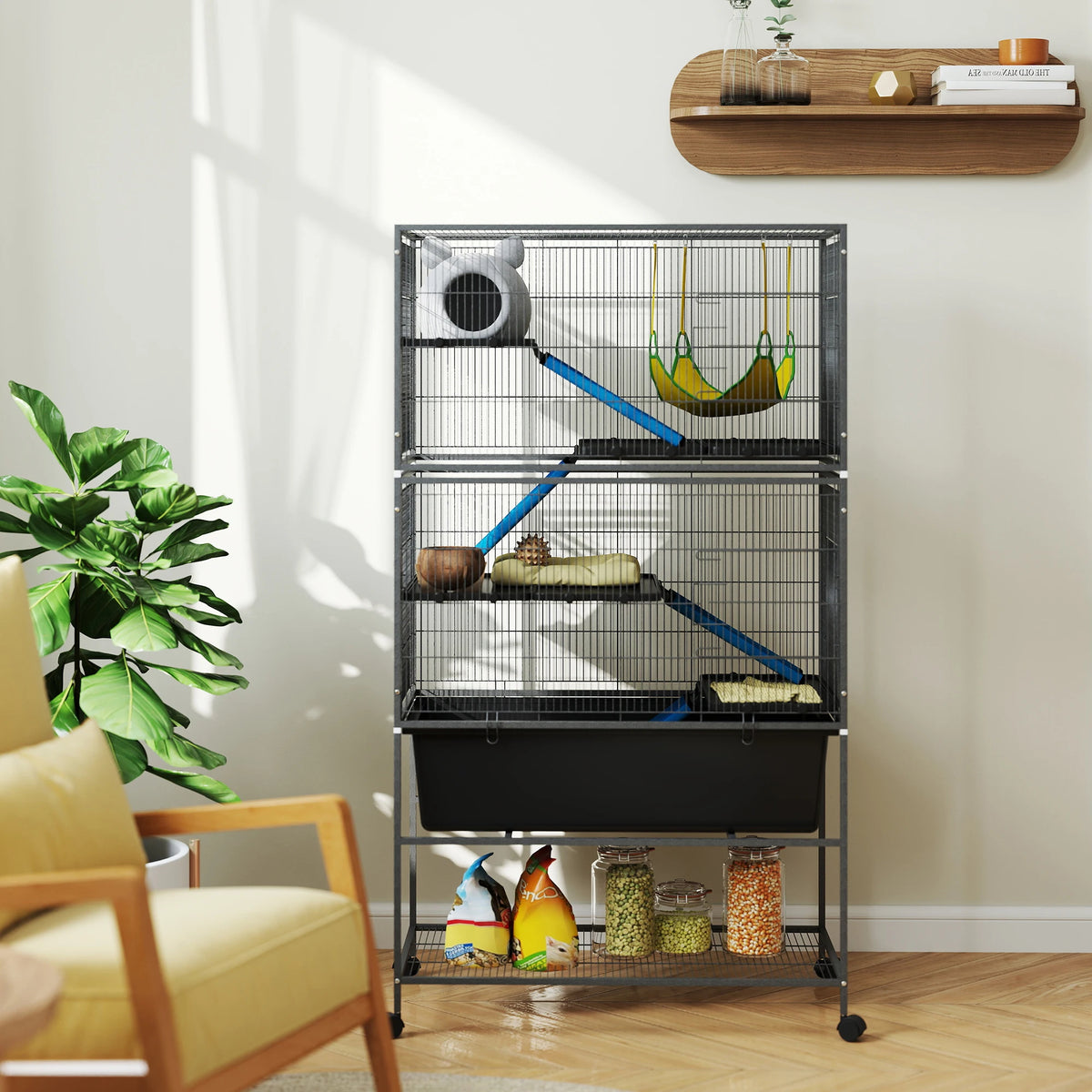 5 Level Rolling Small Animal Cage with Cloth Covered Ramps 16cm Deep Base and 1.2cm Bar Spacing