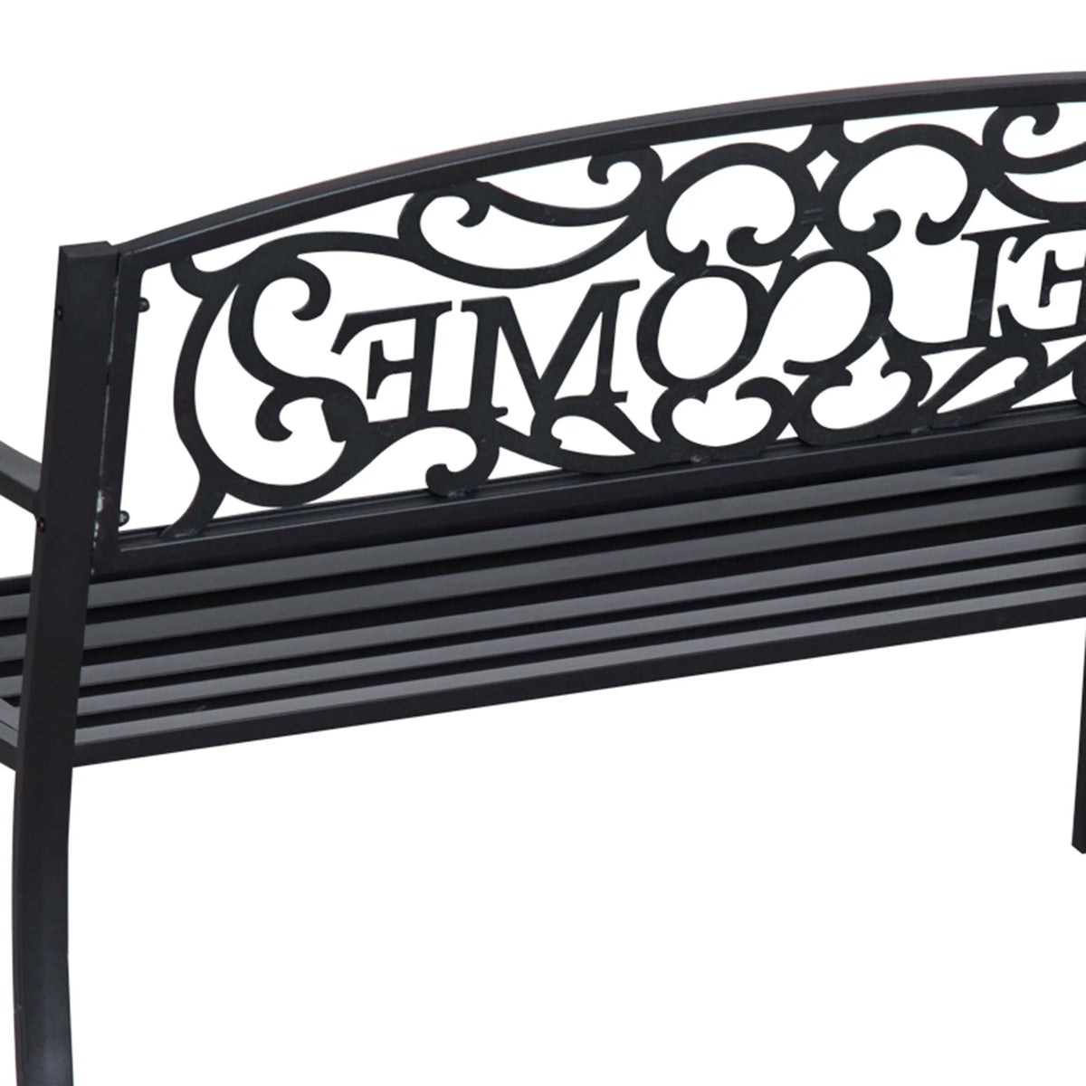 2 Seater Metal Garden Bench with Backrest and Armrests, Black