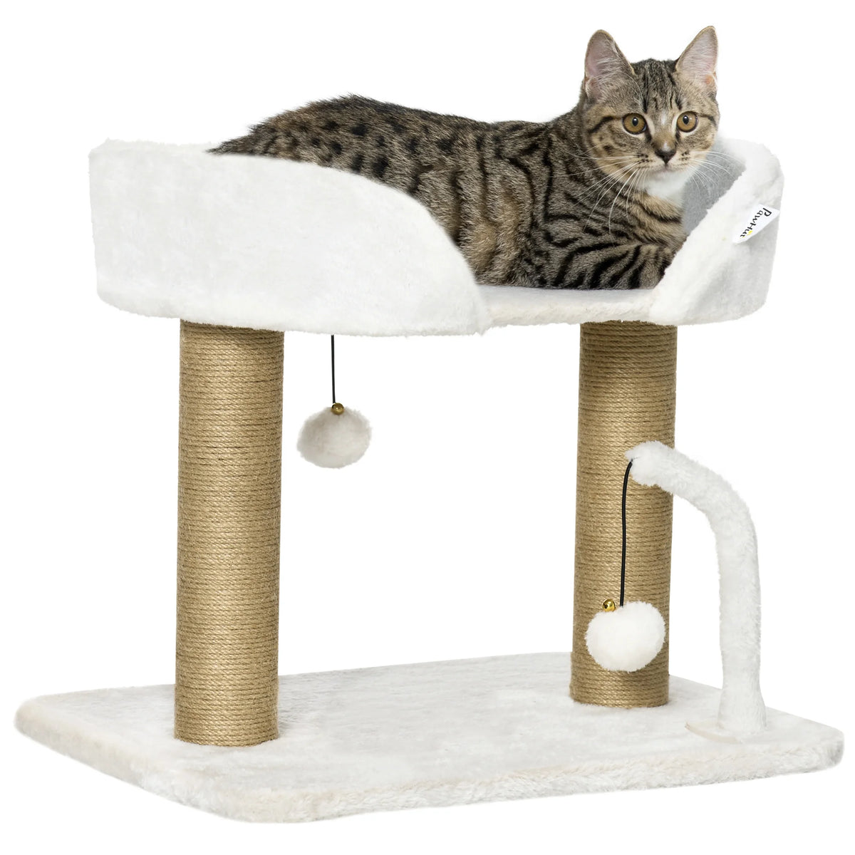 Small Cat Tree with Plush Bed, Jute Scratching Posts and Toy Balls