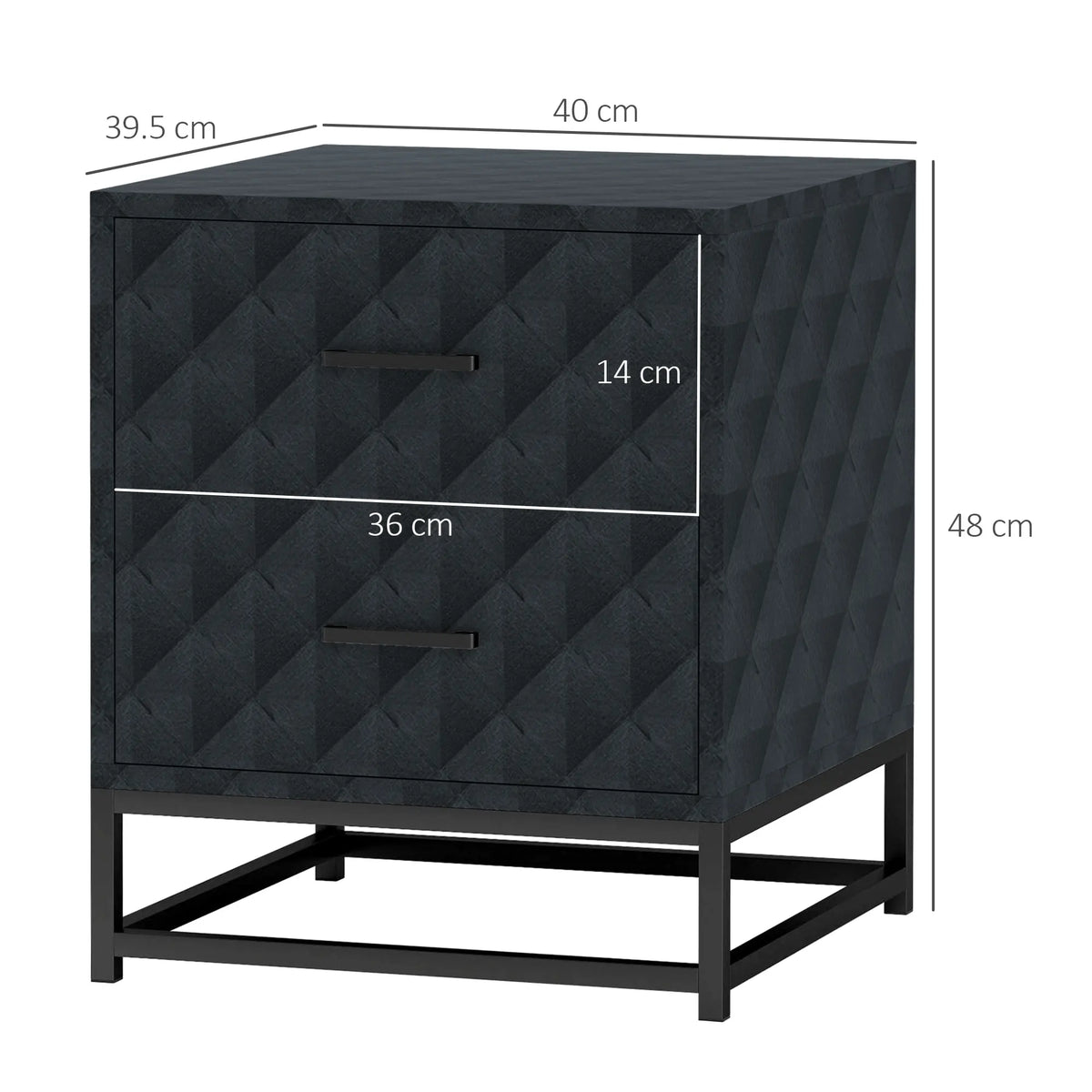 Bedside Tables Set of 2 with 2 Drawers and Steel Legs, Black