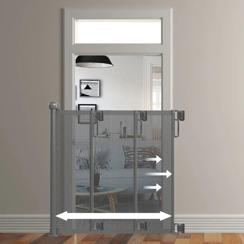 Feytory Retractable Stair Gate 130x88.9cm Metal Mesh Baby Dog Gate One Hand Operation White