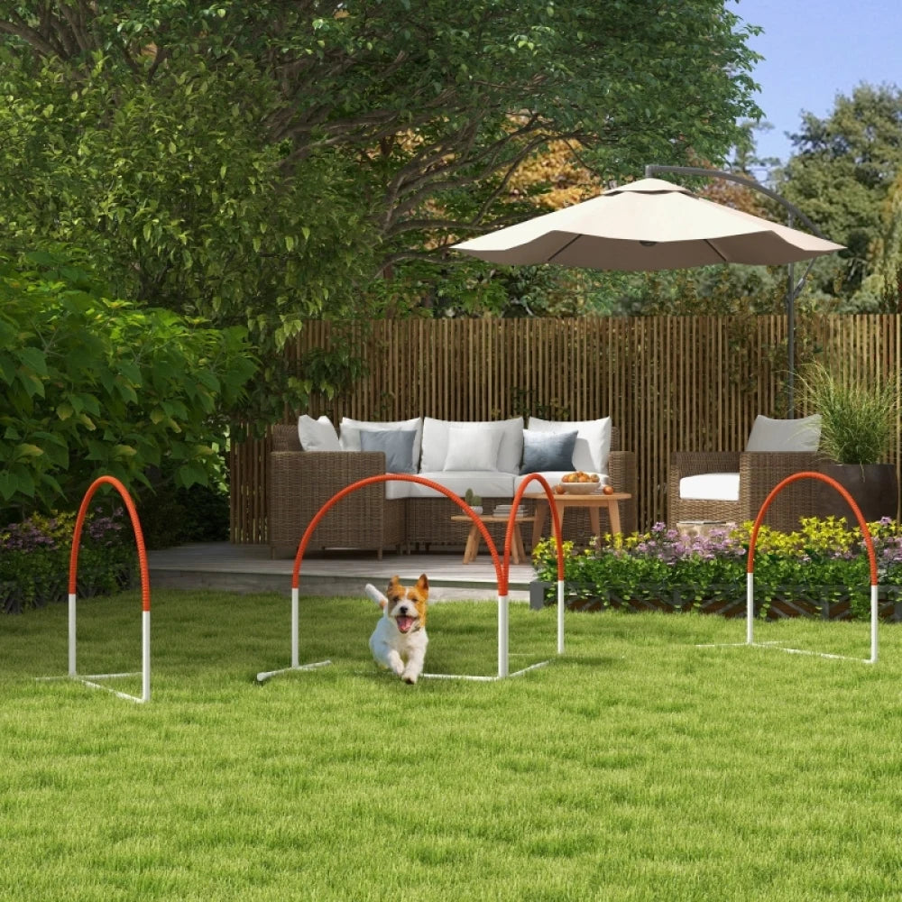 Dog Agility Equipment Set 4 PCS Weave Poles Orange with Oxford Carry Bag for Dog Training