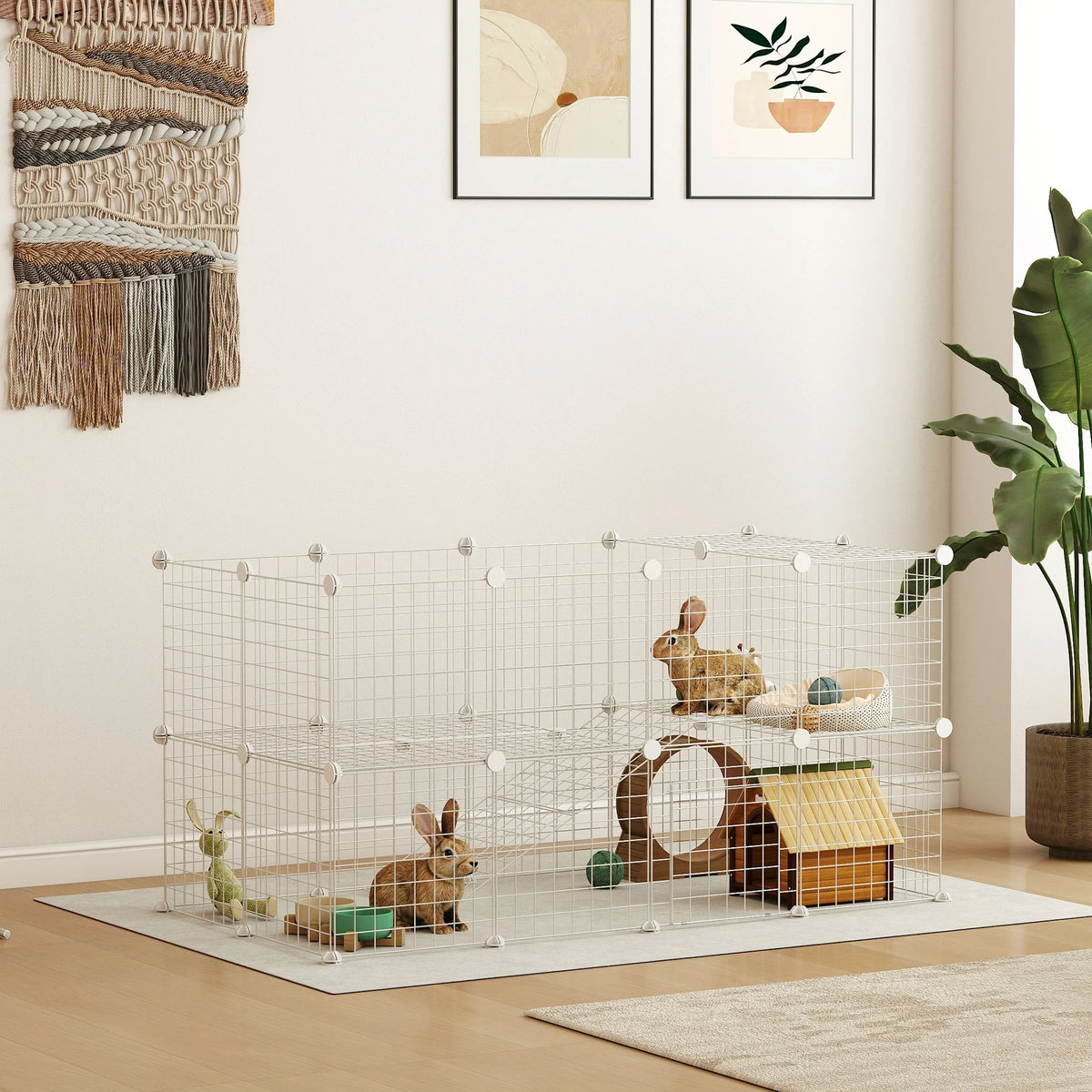 DIY Pet Playpen, 36 Panel Cage for Rabbit, Chinchilla, Hedgehog - White