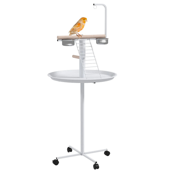 Mobile Bird Table with Perches, Stainless Steel Bowls and Wheels