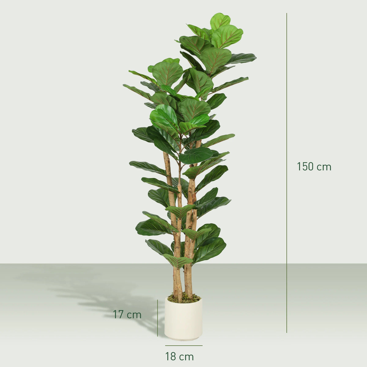 Artificial Fiddle Leaf Fig Tree 150cm with PEVA Real Touch Leaves and Solid Wood Trunks in Pot