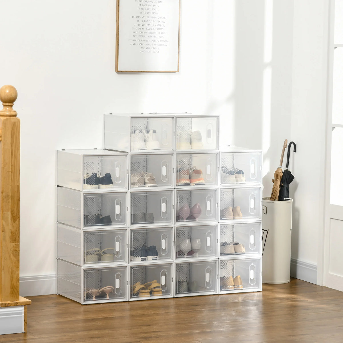 18-Piece Stackable Clear Shoe Storage Boxes, Fits Up to UK Size 12
