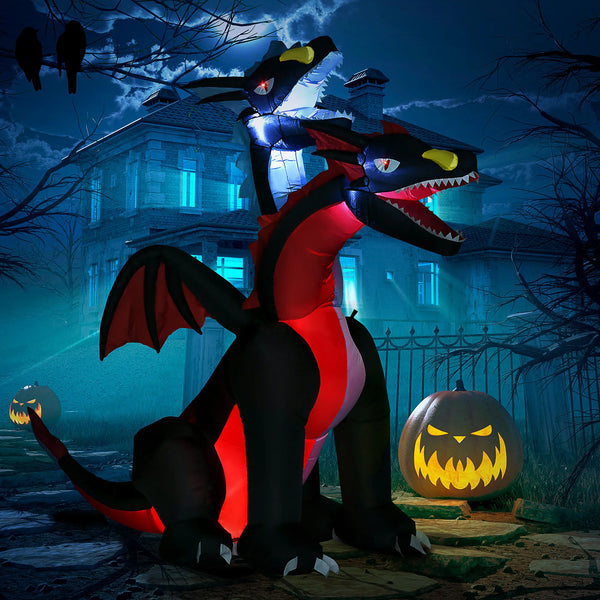 7FT Tall Halloween Inflatable Dragon with 2 Heads LED Lights Blow Up Decoration