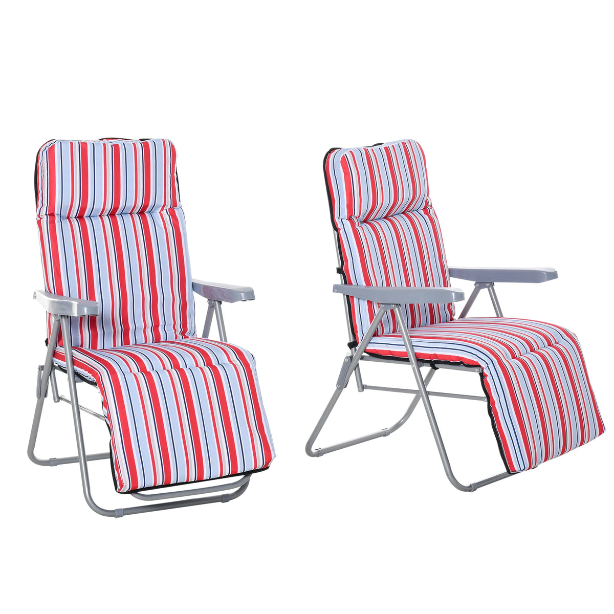 Set of 2 Garden Sun Loungers, Foldable Adjustable Reclining Seats, Orange and White