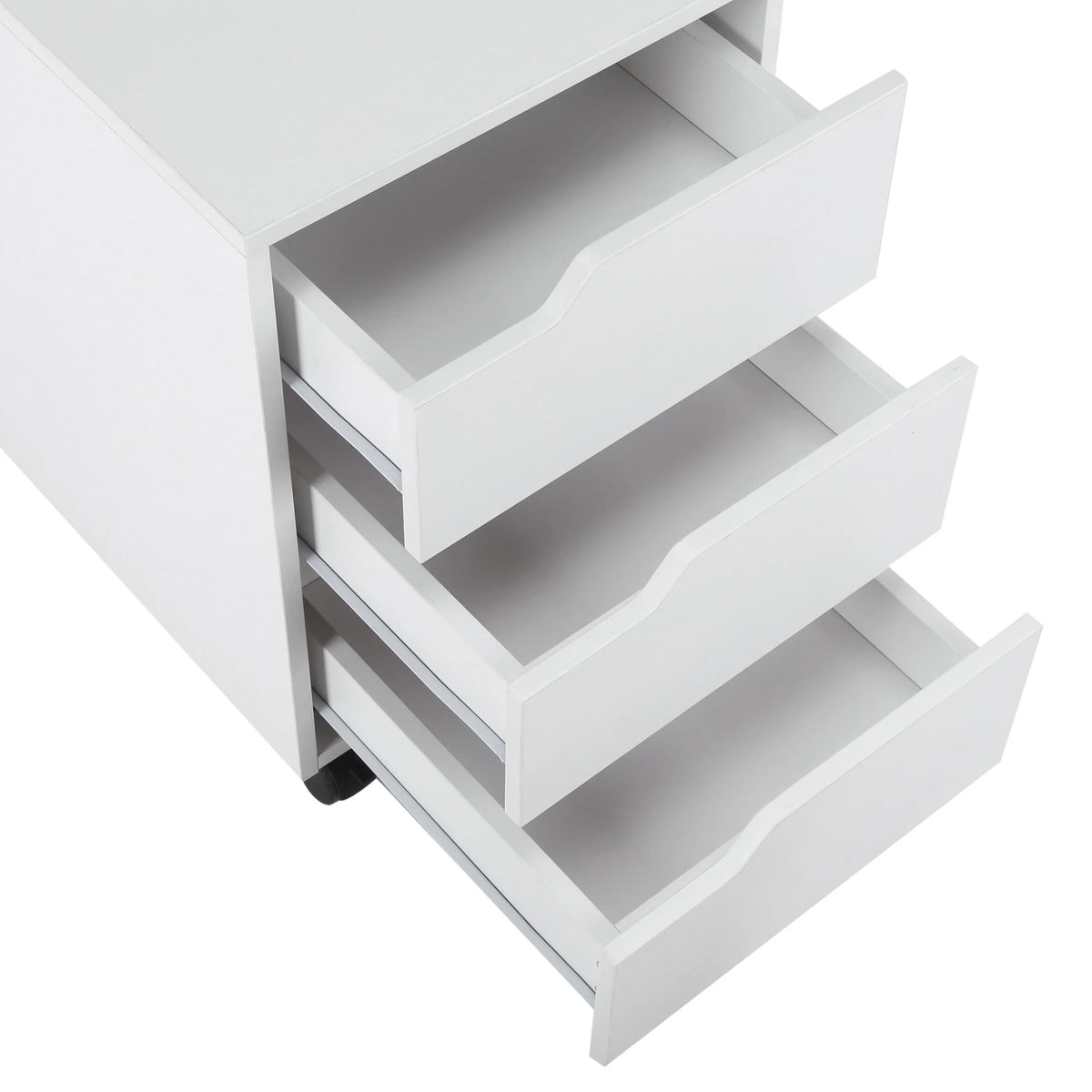 MDF Mobile File Cabinet with 3 Drawers, Locking Wheels, Metal Rails, White