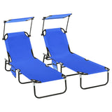 Set of 2 Folding Sun Loungers with Canopy, 5-Position Recline, Side Pocket and Breathable Mesh Fabric