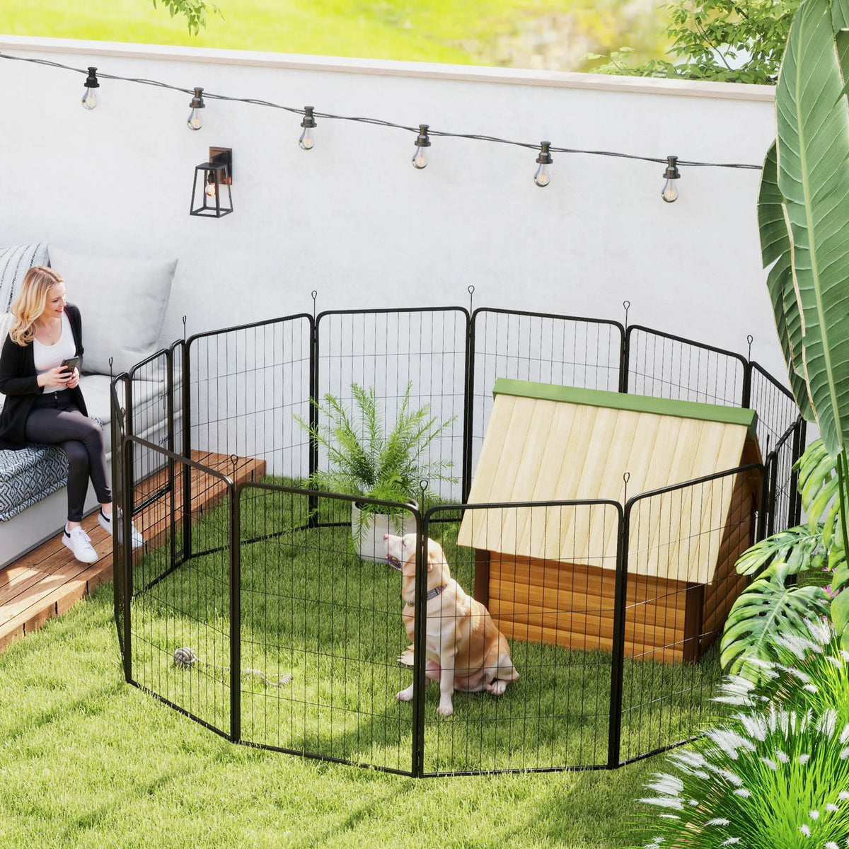 12-Panel Dog Pen for Large Dogs, 100cm High, Black