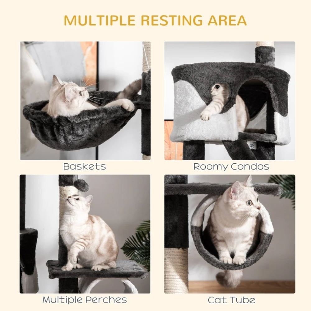 Floor to Ceiling Cat Tree 240-260cm Adjustable Sisal Wrapped Multi-Level White for Indoor Cats
