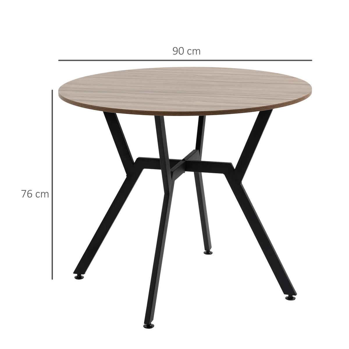 Small Round Kitchen Table with Black Steel Legs, 2-Seater Dining Table