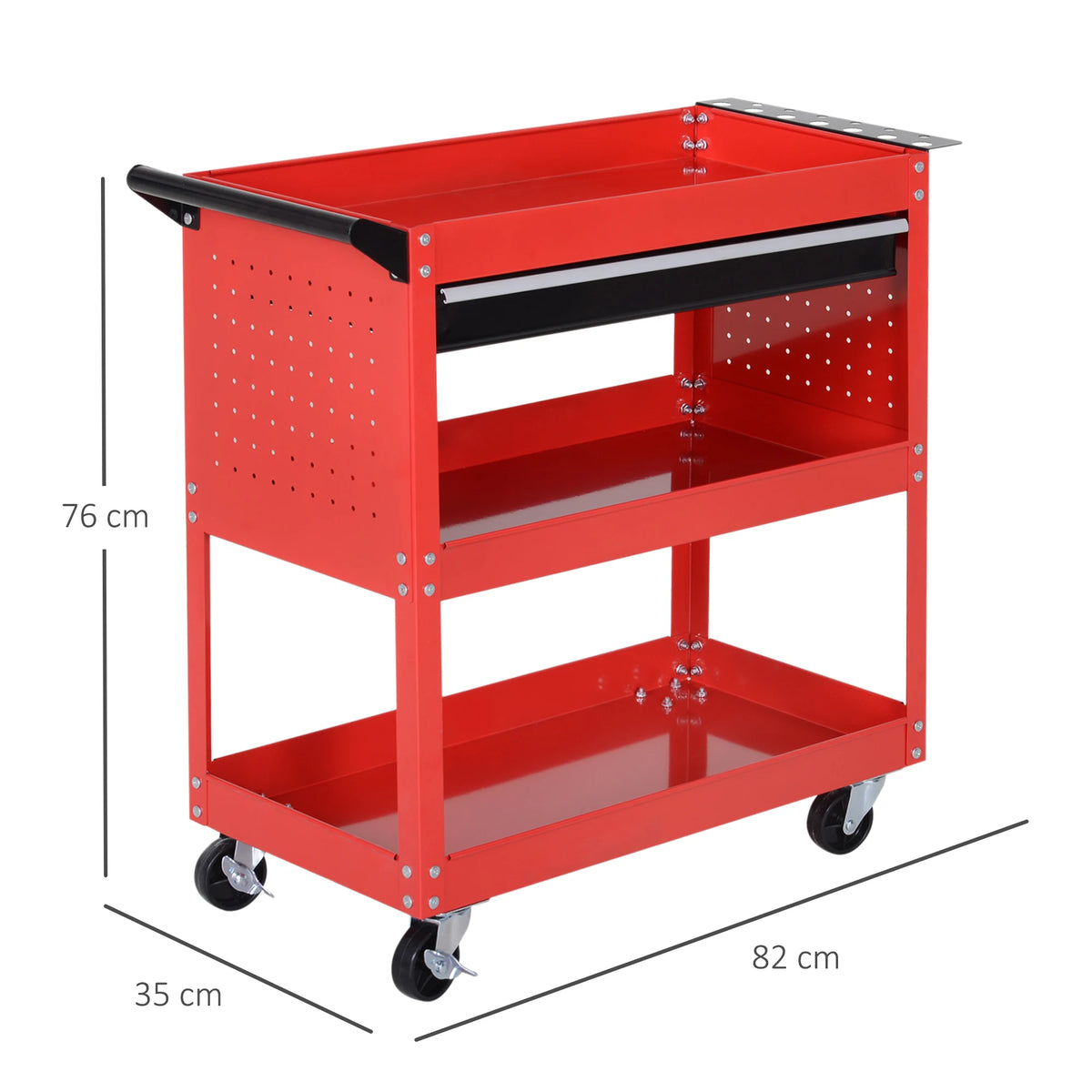 3-tier Tool Trolley Cart Roller Cabinet, Garage Workshop Storage with Drawer