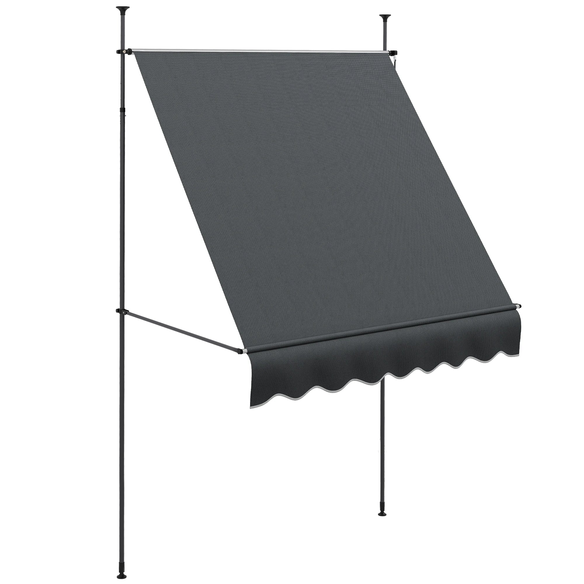 2x1.2m Freestanding Retractable Awning No Drilling 0-90° Adjustable Aluminium Frame Patio Sun Shade Dark Grey
