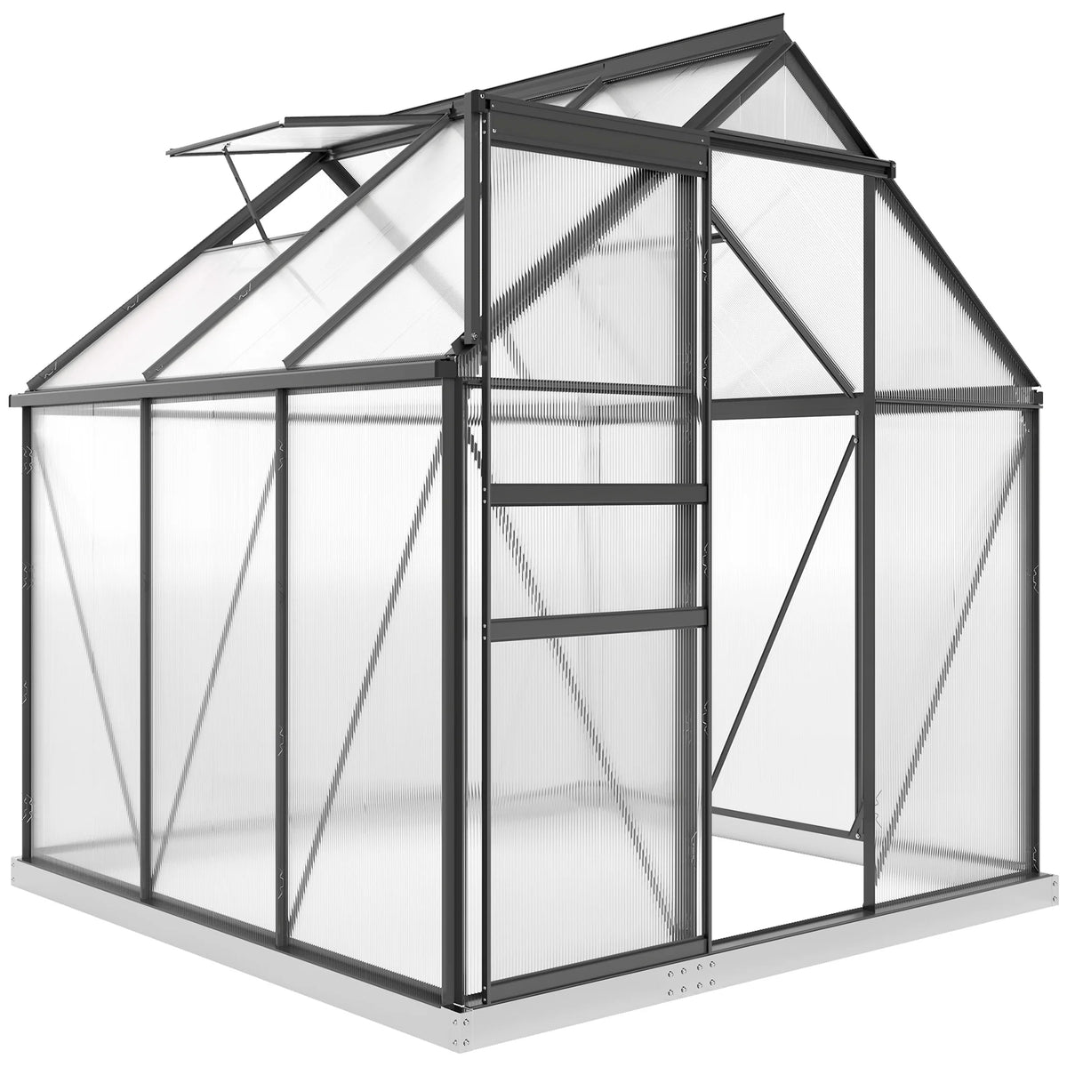 6 x 6ft Walk-In Polycarbonate Greenhouse with Aluminium Frame and Sliding Door, Grey