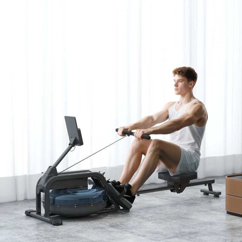 Water Rowing Machine with Adjustable Resistance – Foldable Cardio Rower with Wheels & LCD Display