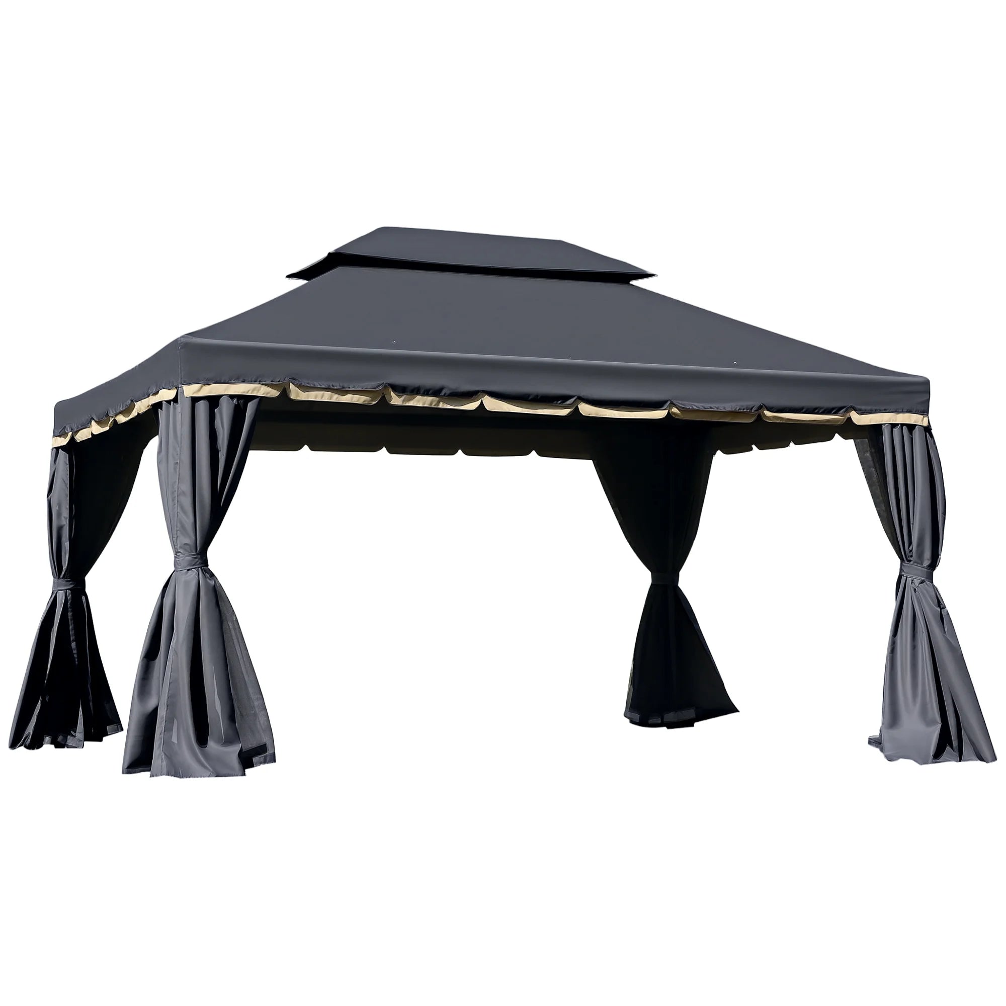 3 x 4m Aluminium Garden Gazebo with Removable Curtains, Mesh Netting, PA-Coated Canopy and Ground Stakes
