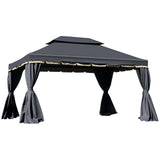 3 x 4m Aluminium Garden Gazebo with Removable Curtains, Mesh Netting, PA-Coated Canopy and Ground Stakes