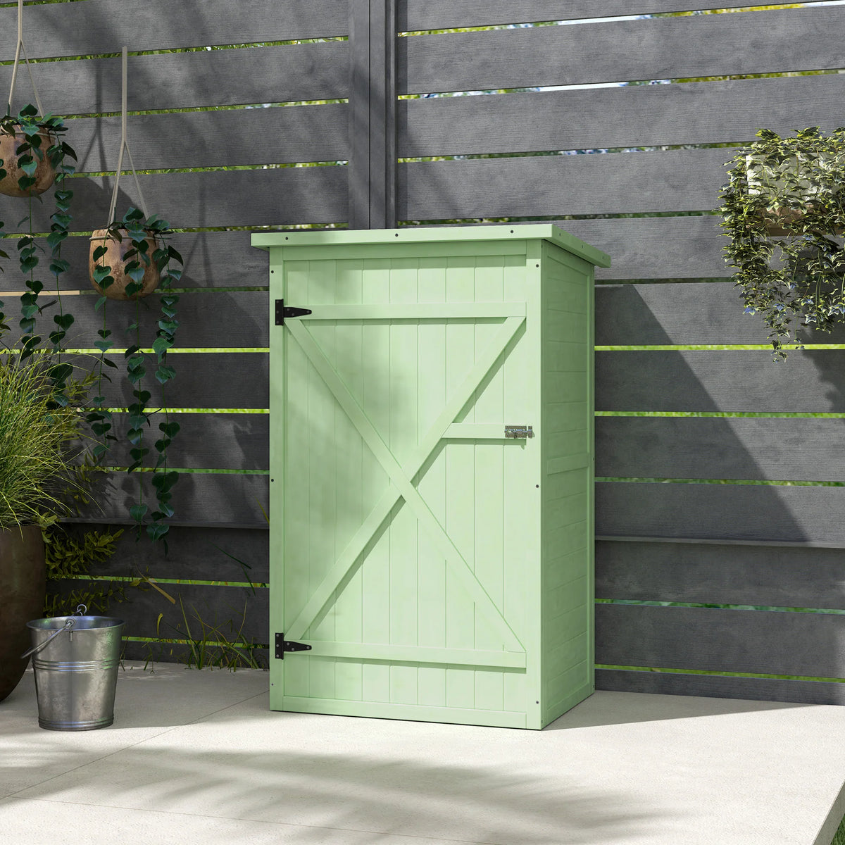 Wooden Garden Tool Shed with Shelves, 75 x 56 x 115cm, Green
