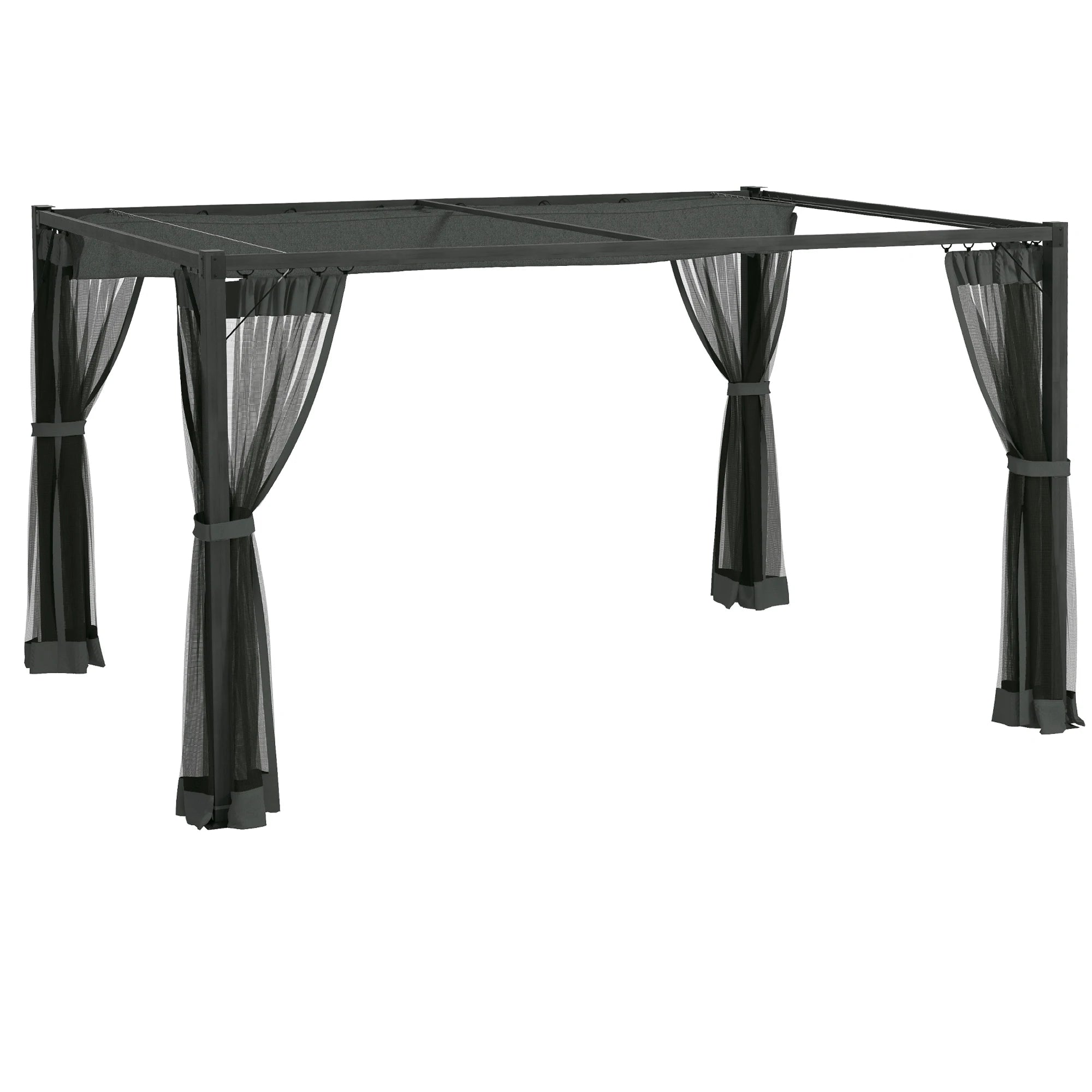 4 x 3m Aluminium Pergola with Retractable PA-Coated Canopy, Mosquito Netting and Ground Stakes