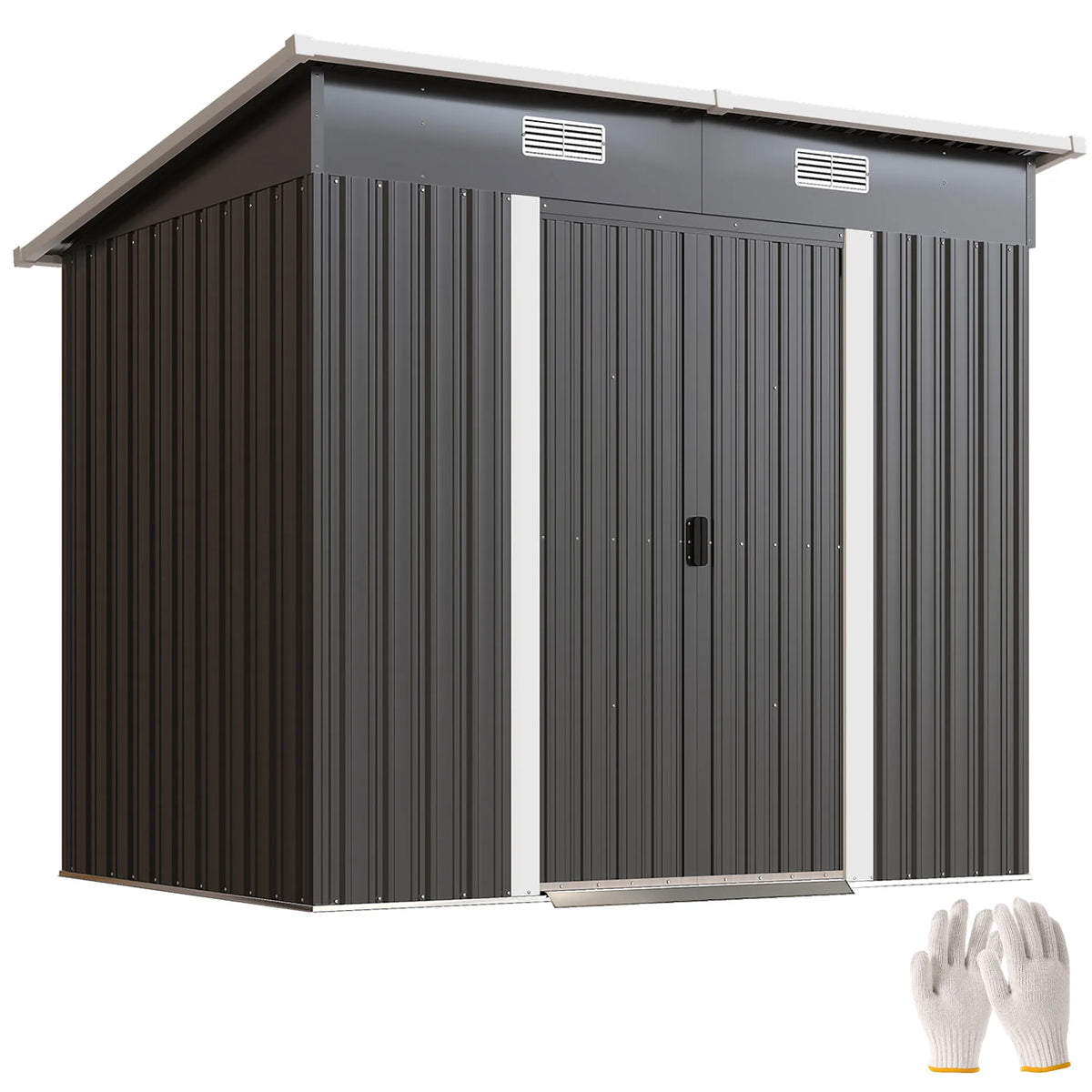 Lean-to Metal Garden Storage Shed with Sliding Door, 203 x 130cm, Black