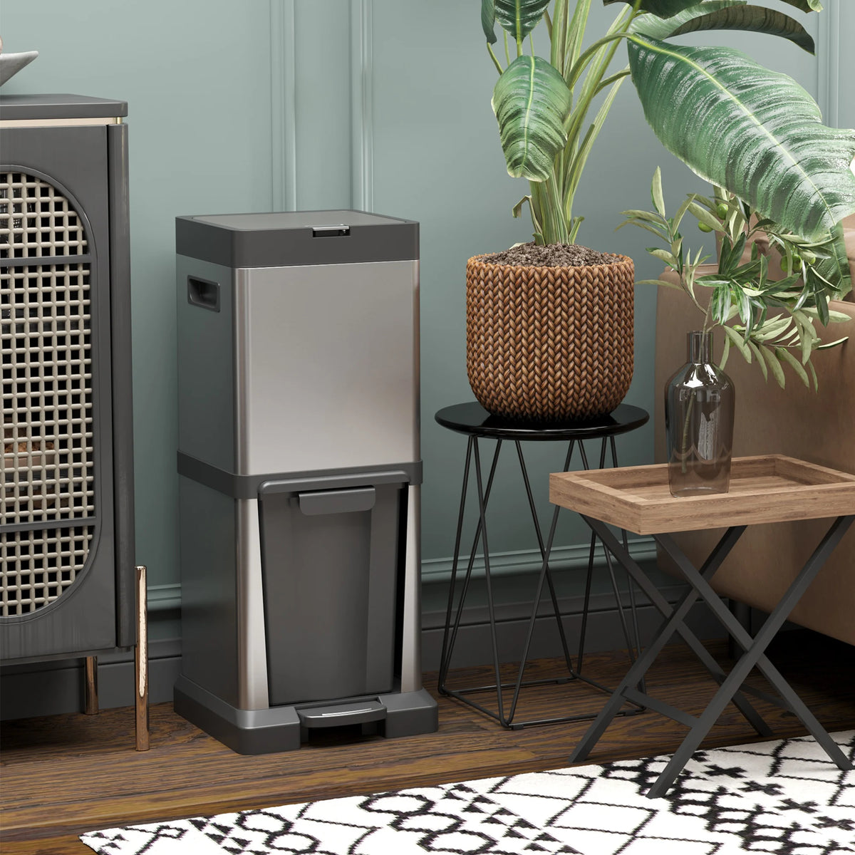 20+14L Double Kitchen Bin, Pedal Bin with Soft-Close Lid, Silver