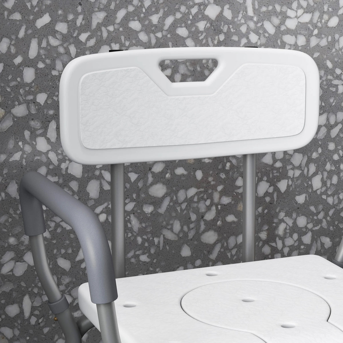 3-in-1 Height-Adjustable Shower Chair and Commode with Back and Arms, White