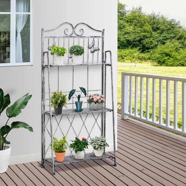 3-Tier Garden Plant Stand Metal Flower Display Rack for Potted Plants Balcony