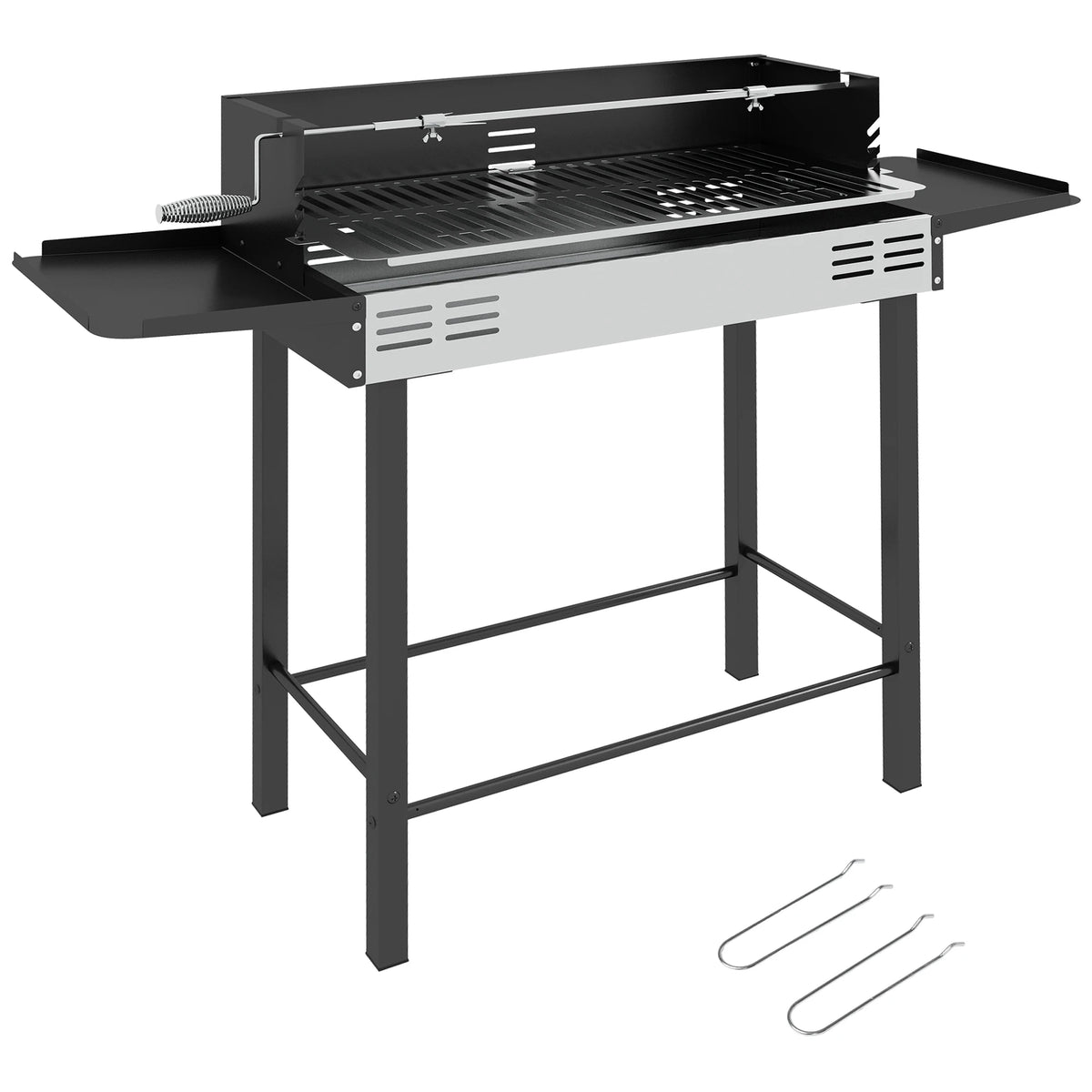 Charcoal Spit Roaster BBQ with 3-Level Rotisserie and Folding Side Shelves