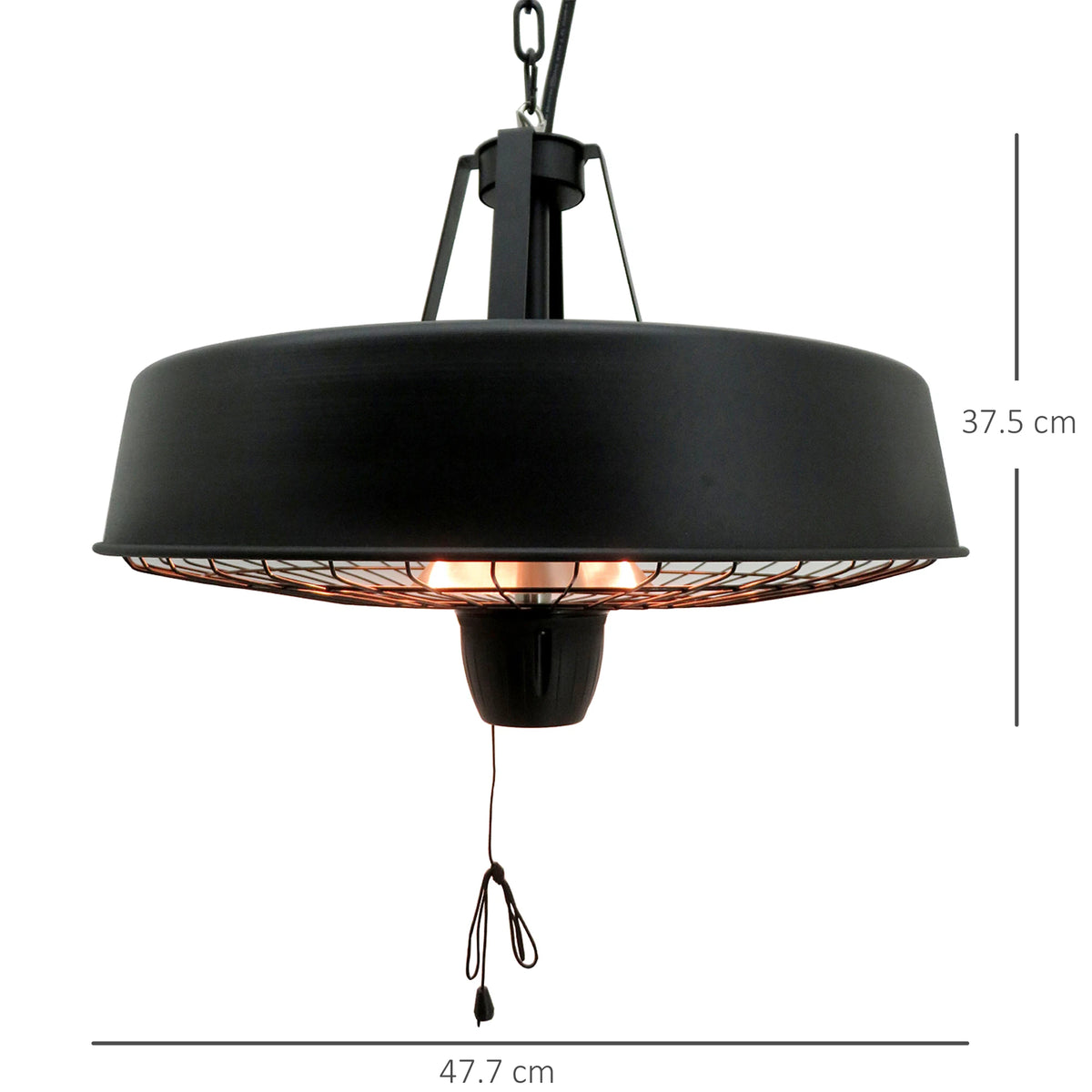 Hanging Infrared Patio Heater with Halogen Light, Adjustable 1000W / 2500W
