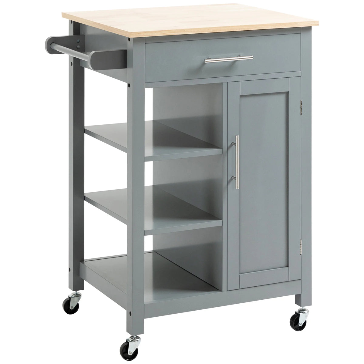 Compact Kitchen Trolley Utility Cart on Wheels with Open Shelf, Grey