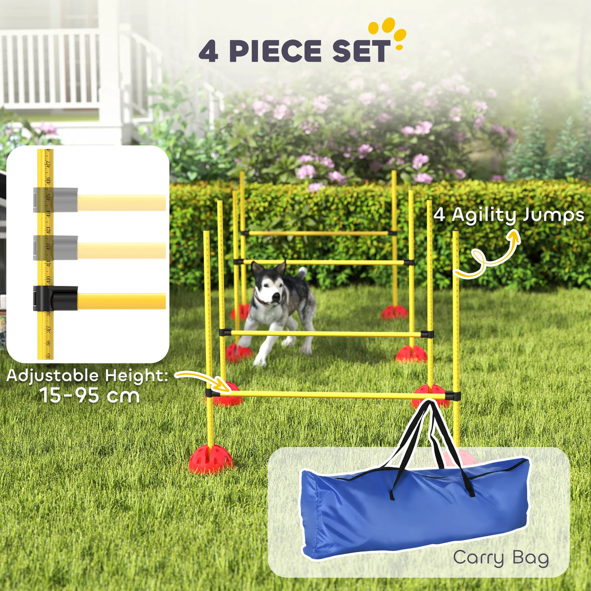4-Piece Dog Agility Hurdle Set with Adjustable Jump Heights and Carry Bag