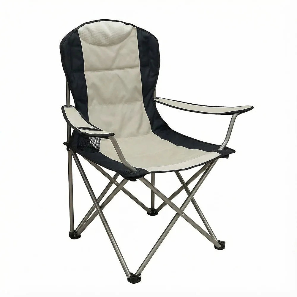 Extra Wide Foldable Camping Chair with Cup Holder Armrests Portable Outdoor Garden Chair