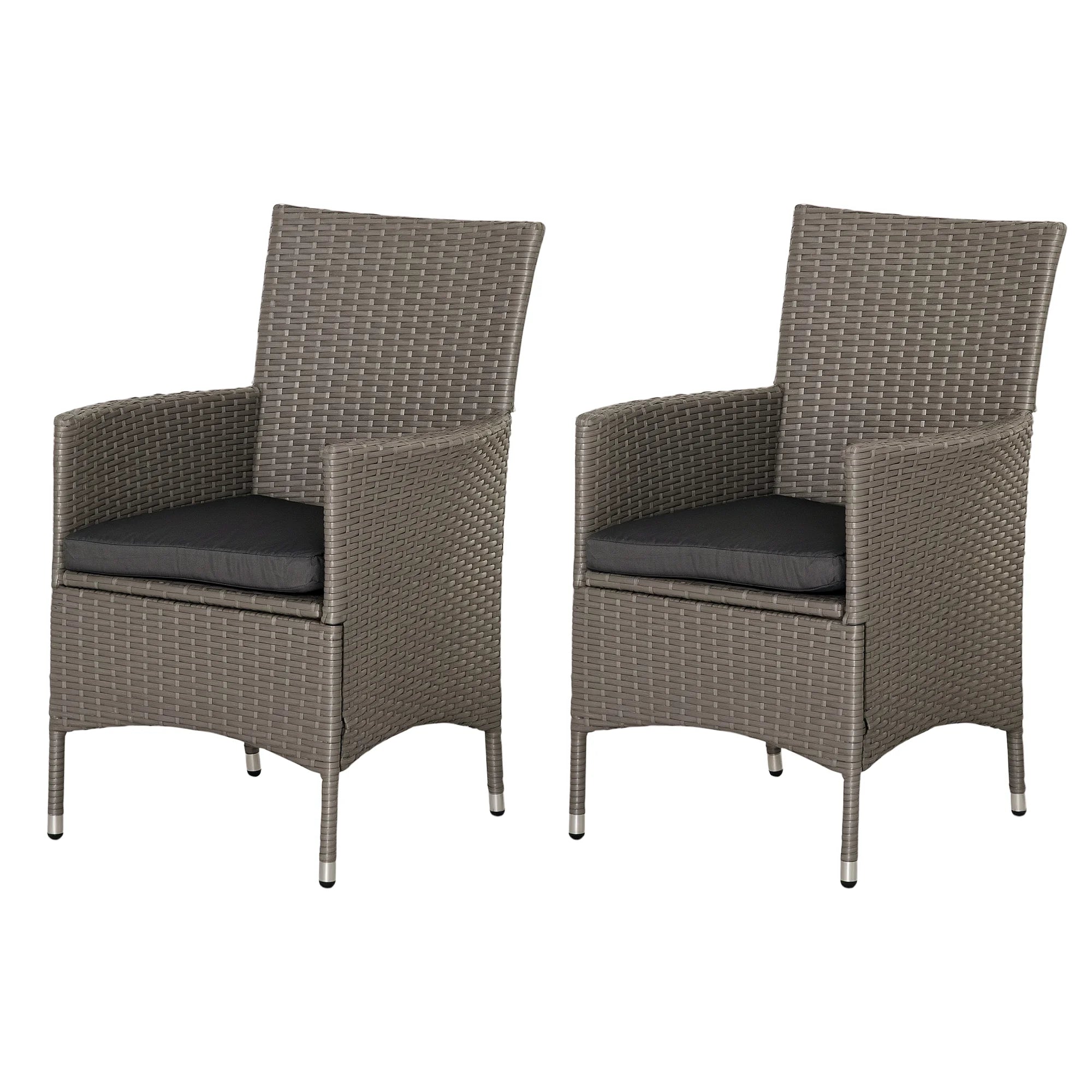 PE Rattan Outdoor Dining Chairs with Cushions and Armrests | Deep Coffee Garden Patio Chairs