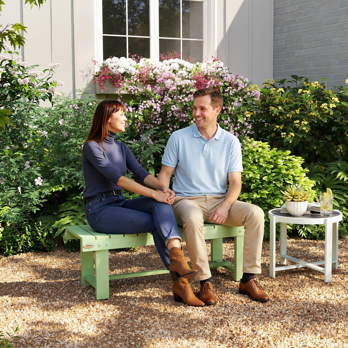 Wooden Garden Bench, 2 Seater Outdoor Bench, Fir Wood Backless Patio Loveseat with Slatted Seat for Park