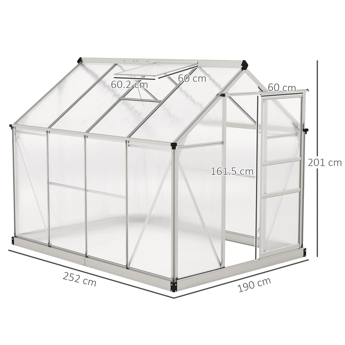 6 x 8ft Polycarbonate Greenhouse, Large Walk-In Green House with Slide Door and Window, Garden Plants Grow House