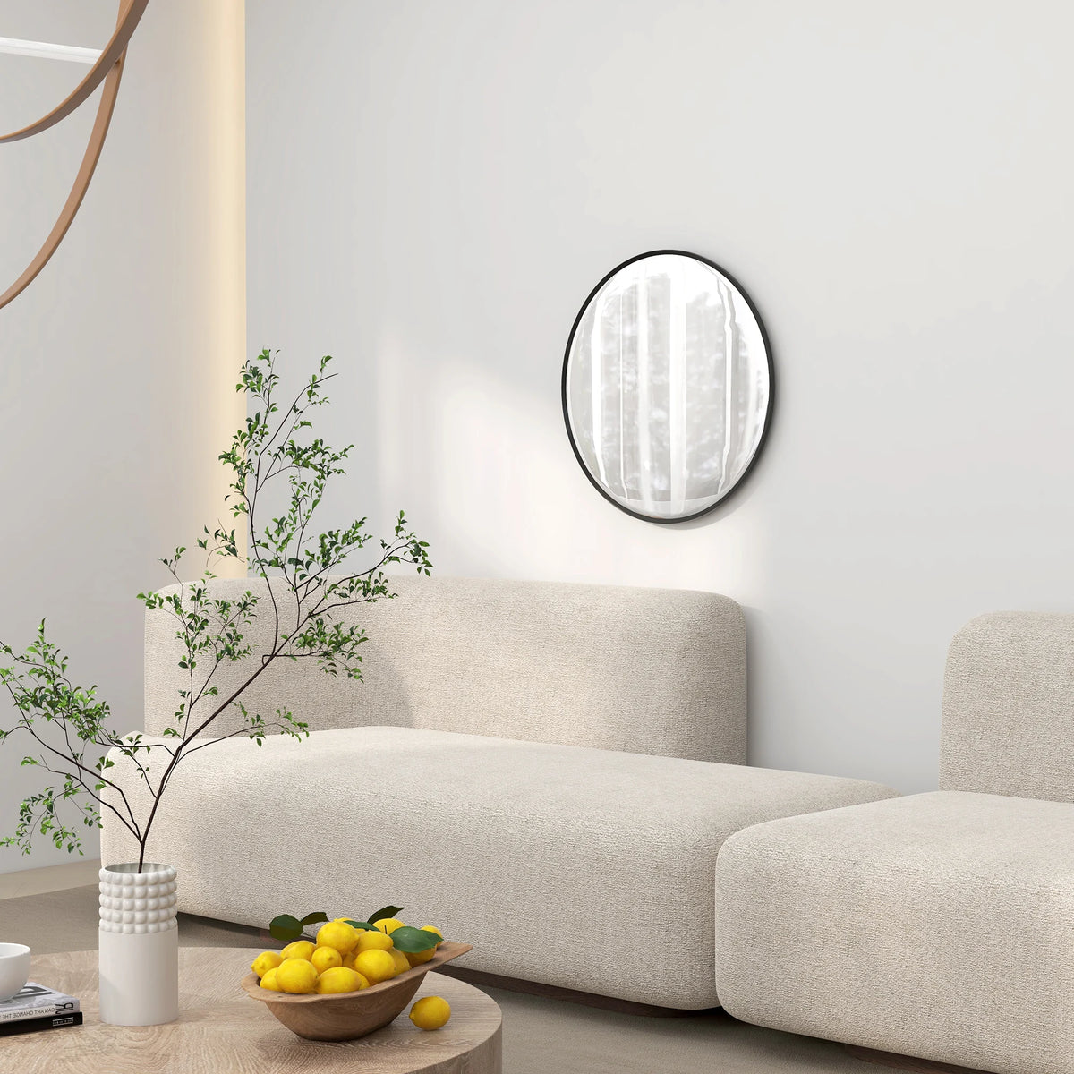 Round Wall Mirror for Living Room, Bedroom and Bathroom, 61cm, Black