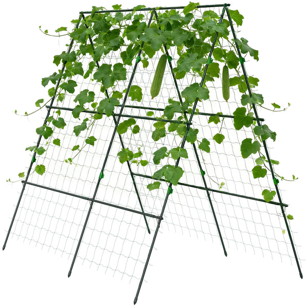 A-Frame Garden Cucumber Trellis with Climbing Net, Adjustable Plant Support