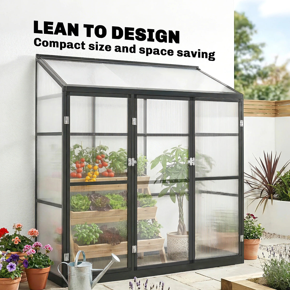 6 x 1.5ft Lean-To Polycarbonate Greenhouse with Aluminium Frame, Black