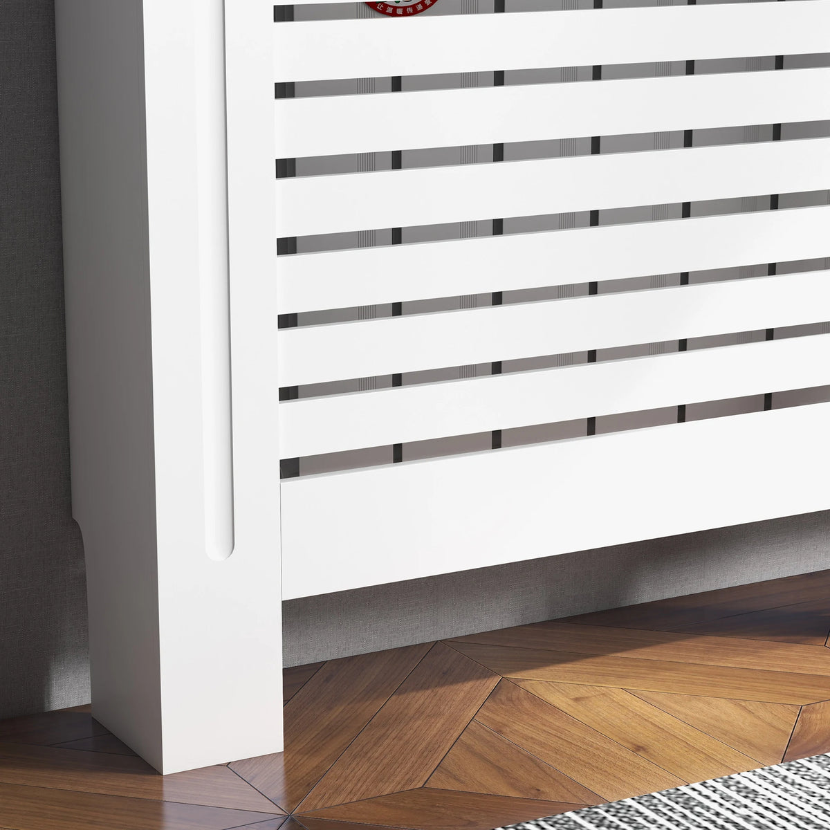 Radiator Cover with Horizontal Slats and Display Shelf, 152 x 19 x 81cm, White