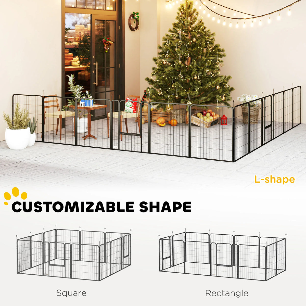 12-Panel Dog Pen for Large Dogs, 100cm High, Black