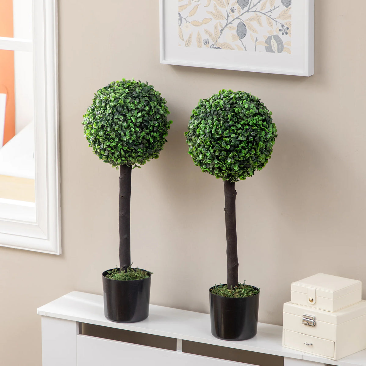 Set of 2 Artificial Boxwood Ball Trees with Pots, 60cm
