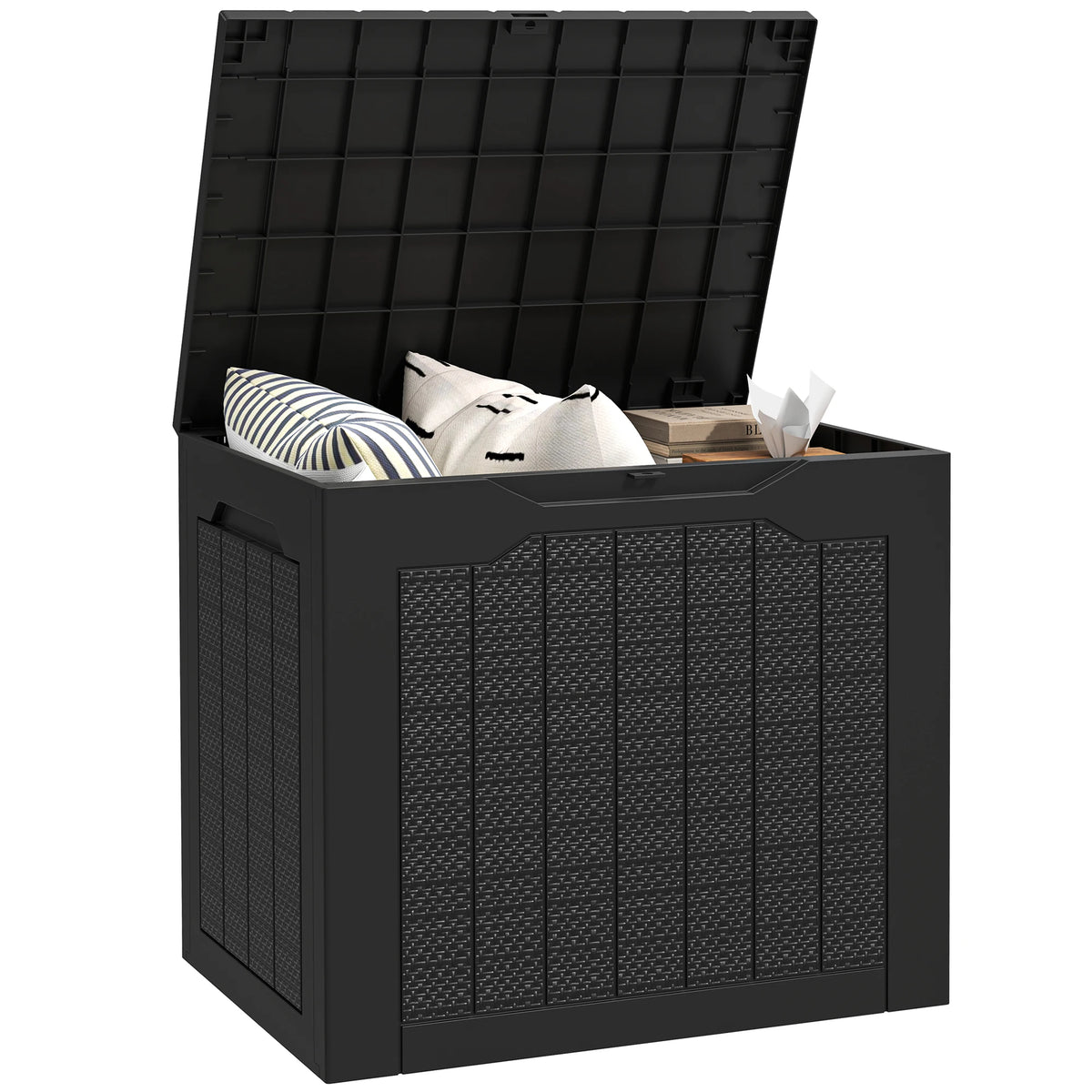 97L Outdoor Plastic Garden Storage Box with Handles, Black