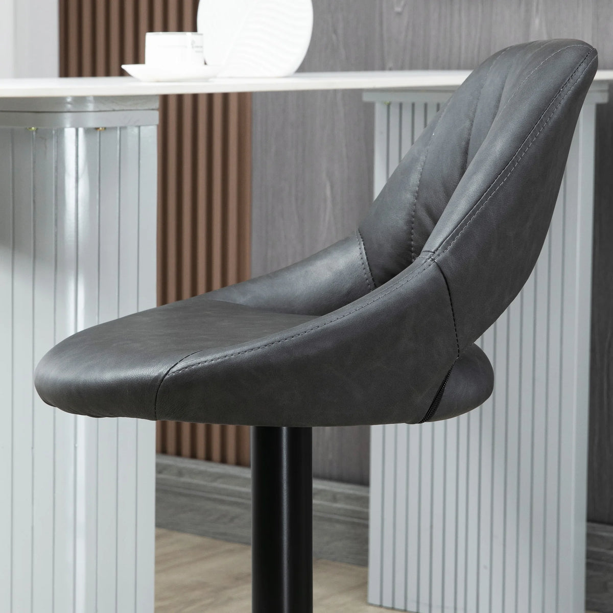 Barstools Set of 2 Adjustable Swivel Height Gas Lift PU Leather Chairs