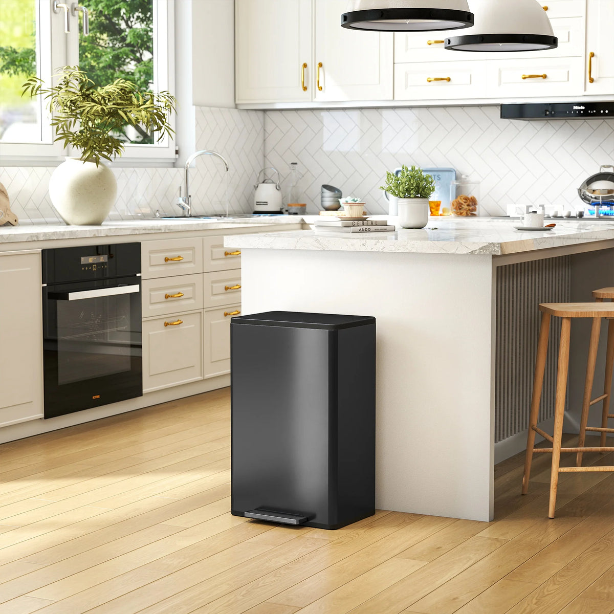 45L Pedal Kitchen Bin with Soft-Close Stay-Open Lid and Inner Bucket, Black